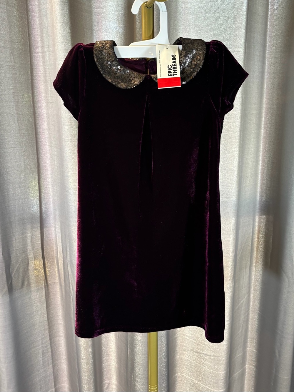 New Epic Threads Girls Dress Size 4 4t Purple Velvet A Line Sequin Collar